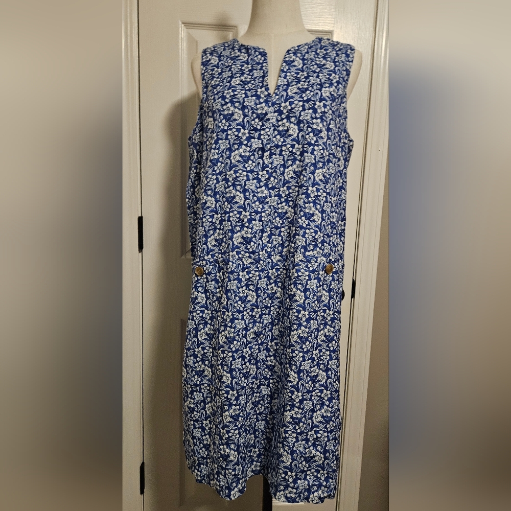 NWT J. McLaughlin Linen Rue Dress: Sleeveless: Color- Navy Blue: Size- Large - Picture 2 of 12